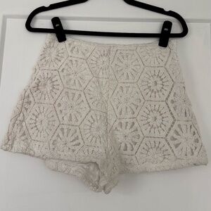 White Crochet High-Wasted Mini Shorts